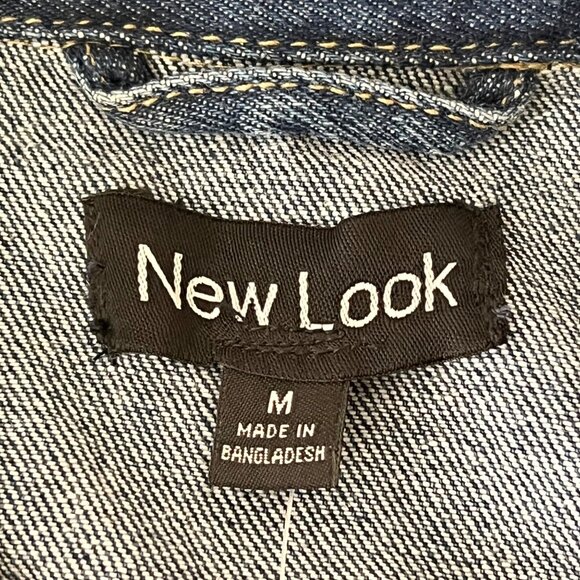New Look Women's Distressed Blue Denim Jacket Size M Button-Down Cotton NWT - Picture 7 of 10